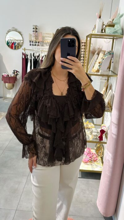 Camisa Renda Castanha