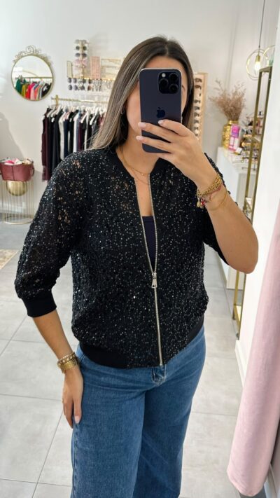 Bomber Lantejoulas Preto