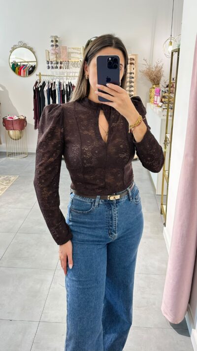 Camisola Renda Castanha