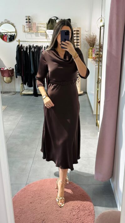 Vestido Cetim Castanho